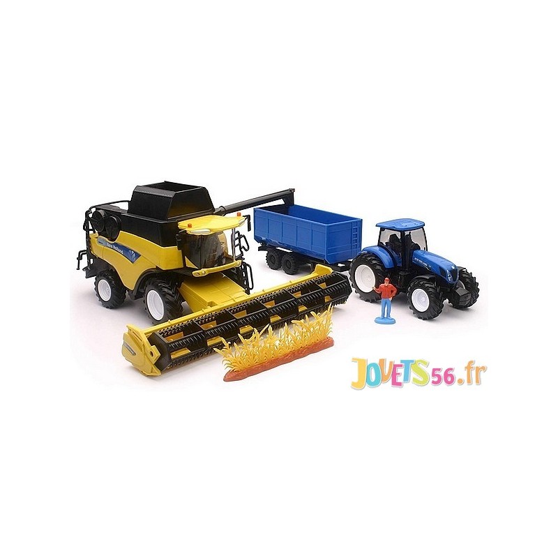 Coffret moissonneuse batteuse avec tracteur et remorque 1.32e 