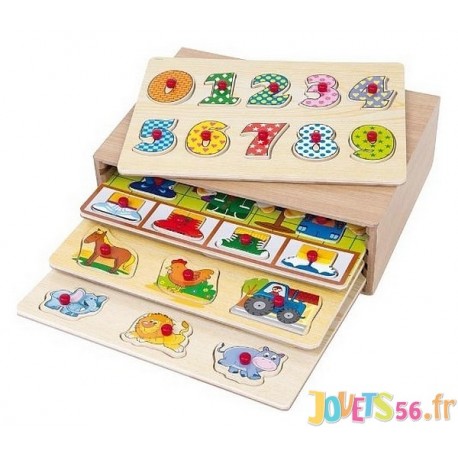 CASIER 4 PUZZLES BOIS - Jouets56.fr - Magasin jeux et jouets dans Morbihan en Bretagne