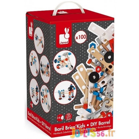 BARIL BRICO KIDS 100 PIECES - Jouets56.fr - Magasin jeux et jouets dans Morbihan en Bretagne