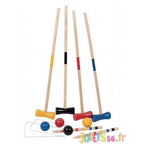 JEU DE CROQUET BOIS 4 JOUEURS EN FILET - Jouets56.fr - Magasin jeux et jouets dans Morbihan en Bretagne