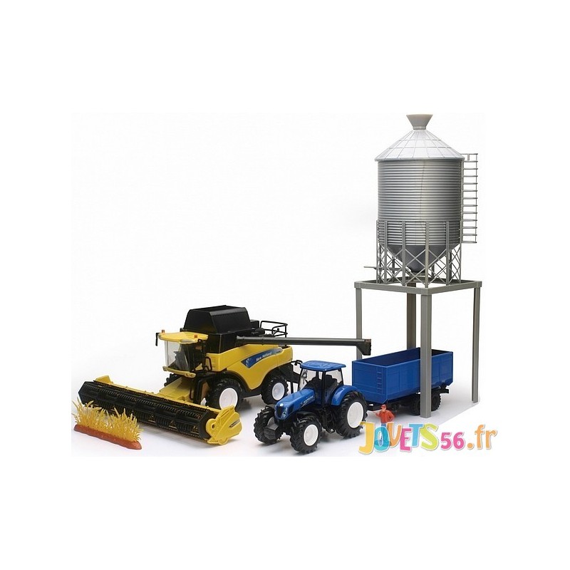 Coffret moissonneuse batteuse avec tracteur et remorque 1.32e 