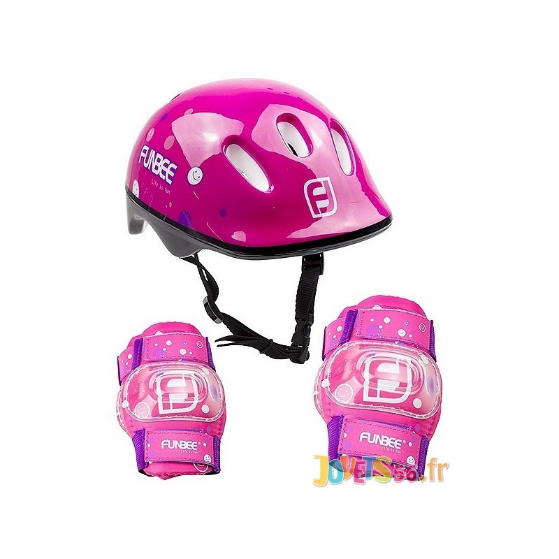 Casque rose avec protections coudieres genouilleres fille 
