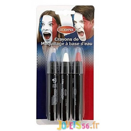 LOT 3 CRAYONS MAQUILLAGE RETRACTABLES BLEU BLANC ROUGE - Jouets56.fr - Magasin jeux et jouets dans Morbihan en Bretagne