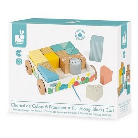 CHARIOT BOIS AVEC CUBES A PROMENER GAMME PURE - Jouets56.fr - Magasin jeux et jouets dans Morbihan en Bretagne