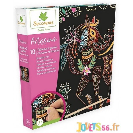 COFFRET SCRATCH ART CHEVAUX ET LICORNES ARTISSIMO 10 TABLEAUX - Jouets56.fr - Magasin jeux et jouets dans Morbihan en Bretagne