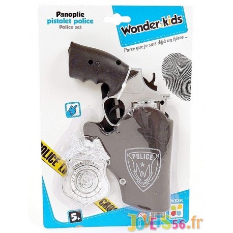 PANOPLIE PISTOLET POLICE 3 ACCESSOIRES - Jouets56.fr - Magasin jeux et jouets dans Morbihan en Bretagne