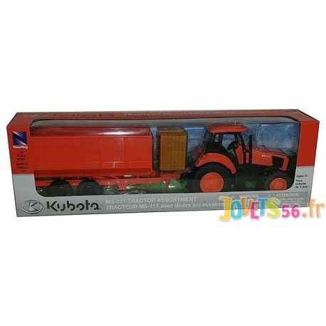 TRACTEUR KUBOTA M5-111 1.32E AVEC REMORQUE ET BOTTE PAILLE - Jouets56.fr - Magasin jeux et jouets dans Morbihan en Bretagne