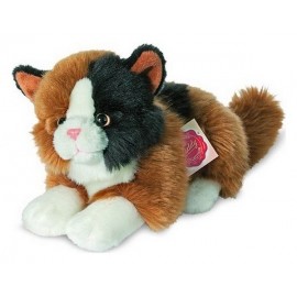 PELUCHE CHAT CALICO MARRON ET NOIR COUCHE 20CM - Jouets56.fr - Magasin jeux et jouets dans Morbihan en Bretagne