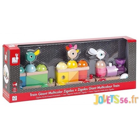 TRAIN GEANT MULTICOLOR ZIGOLOS BOIS - Jouets56.fr - LiloJouets - Magasins jeux et jouets dans Morbihan en Bretagne