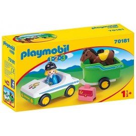 70181 CAVALIERE AVEC VOITURE ET REMORQUE PLAYMOBIL 1.2.3 - Jouets56.fr - LiloJouets - Magasins jeux et jouets dans Morbihan en B