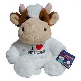 PELUCHE VACHE T-SHIRT I LOVE BRETAGNE 22CM-LiloJouets-Magasins jeux et jouets dans Morbihan en Bretagne