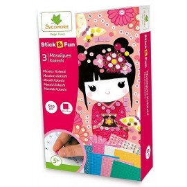 MOSAIQUES KOKESHI STICK&FUN 3 TABLEAUX 22X12CM PM-LiloJouets-Magasins jeux et jouets dans Morbihan en Bretagne