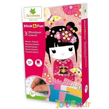 MOSAIQUES KOKESHI STICK&FUN 3 TABLEAUX 22X12CM PM-LiloJouets-Magasins jeux et jouets dans Morbihan en Bretagne