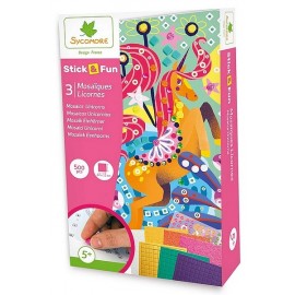 MOSAIQUES LICORNES STICK&FUN 3 TABLEAUX 22X12CM PM-LiloJouets-Magasins jeux et jouets dans Morbihan en Bretagne