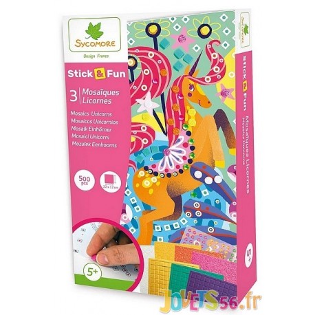 MOSAIQUES LICORNES STICK&FUN 3 TABLEAUX 22X12CM PM-LiloJouets-Magasins jeux et jouets dans Morbihan en Bretagne