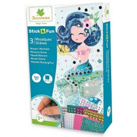 MOSAIQUES SIRENES STICK&FUN 3 TABLEAUX 22X12CM PM-LiloJouets-Magasins jeux et jouets dans Morbihan en Bretagne