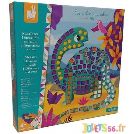 COFFRET MOSAIQUES DINOSAURES 8 TABLEAUX ATELIERS DU CALME-LiloJouets-Magasins jeux et jouets dans Morbihan en Bretagne