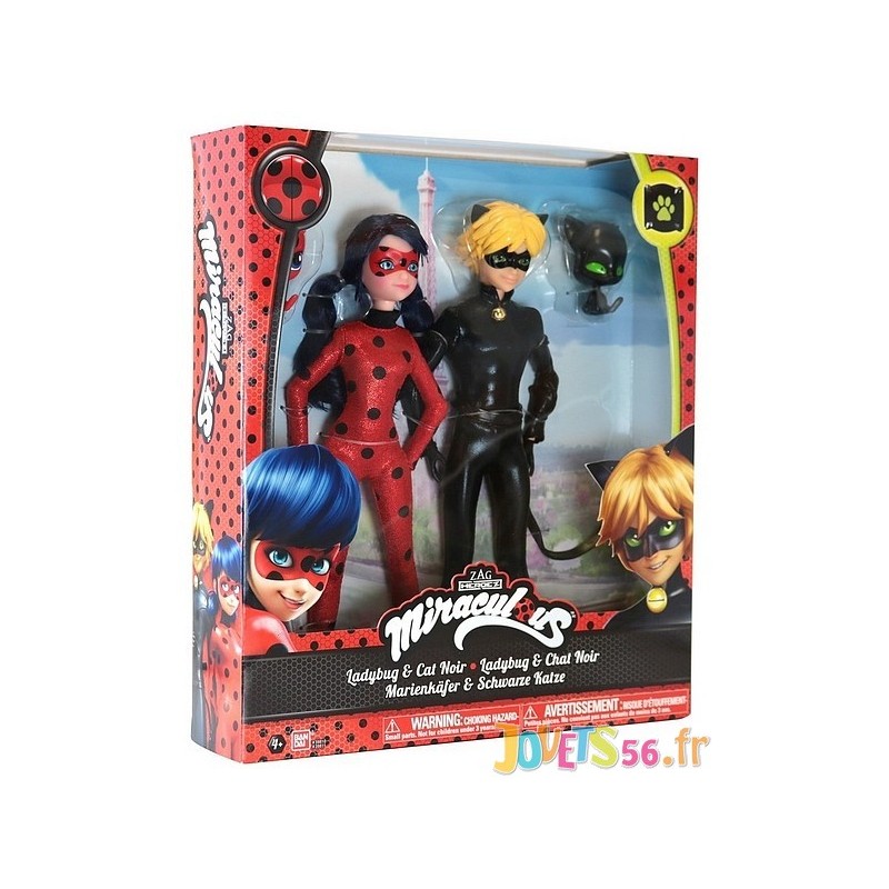 Pack 2 poupees miraculous 26cm ladybug et chat noir 