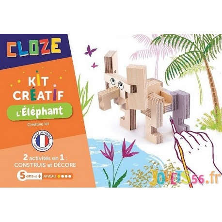 L'ELEPHANT KIT CREATIF CONSTRUCTION BOIS 13 PIECES A PEINDRE-LiloJouets-Magasins jeux et jouets dans Morbihan en Bretagne