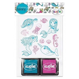 KIT 11 TAMPONS SIRENE ET 2 ENCREURS STAMPO STORY-LiloJouets-Magasins jeux et jouets dans Morbihan en Bretagne