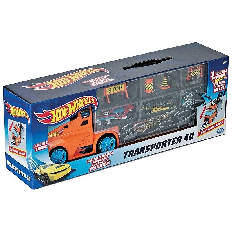 Transporter 40 Hot Wheels Camion Mallette avec Voitures Originales incluses 42033 Couleur Orange ODS 