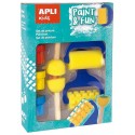 SET DE PEINTURE 2 ROULEAUX 2 TAMPONS ET 3 POTS GOUACHE
