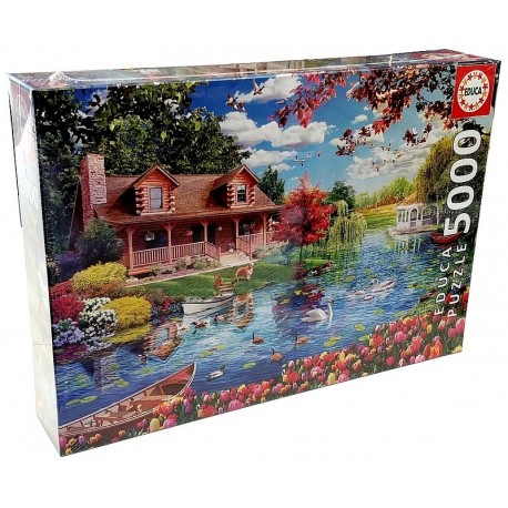 PUZZLE CHALET AU BORD DU LAC 5000 PIECES-LiloJouets-Morbihan-Bretagne