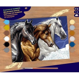 TABLEAU CAVALCADE CHEVAUX 39X30CM PEINTURE PAR NUMEROS-LiloJouets-Morbihan-Bretagne