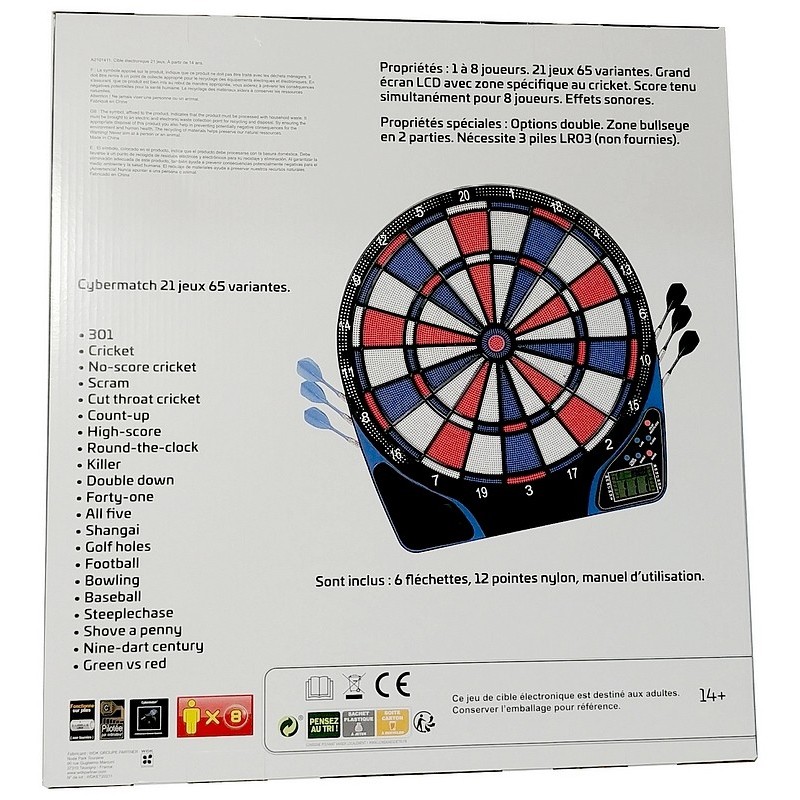 Cible jeu de fléchettes électronique refermable 31 jeux jusqu'à 8 joueurs  affichage LCD haut-parleur noir - Fléchettes - Achat & prix