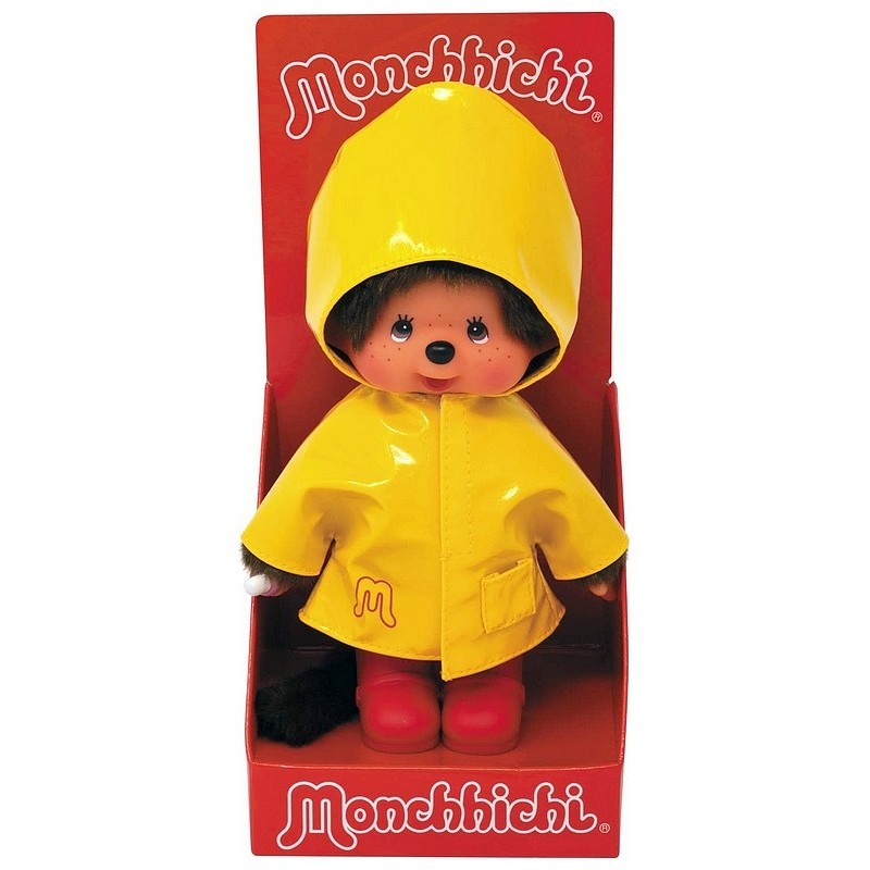 Peluche monchhichi 20cm avec cire jaune bottes rouges 