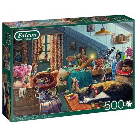 PUZZLE CHATS DANS LE GRENIER 500 PIECES FALCON-LiloJouets-Morbihan-Bretagne