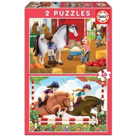 PUZZLE DESSINS CHEVAUX 2X48 PIECES-LiloJouets-Morbihan-Bretagne