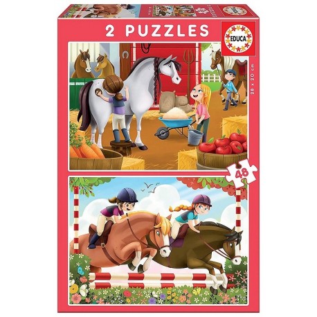 PUZZLE DESSINS CHEVAUX 2X48 PIECES-LiloJouets-Morbihan-Bretagne