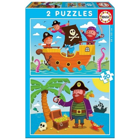 PUZZLE DESSINS PIRATES 2X20 PIECES-LiloJouets-Morbihan-Bretagne