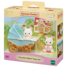 JUMEAUX LAPIN CHOCOLAT POUSSETTE DOUBLE SYLVANIAN FAMILIES-LiloJouets-Morbihan-Bretagne