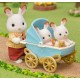 Jumeaux lapin chocolat poussette double sylvanian families-lilojouets-morbihan-bretagne