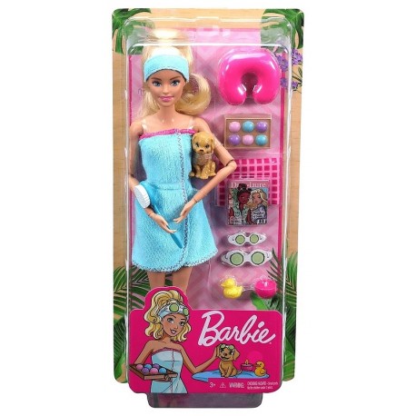Poupee barbie 30cm massage avec chiot et accessoires bien-etre