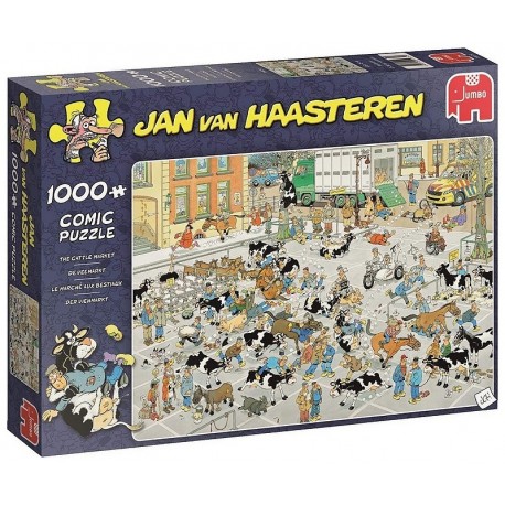 PUZZLE COMIC MARCHE BESTIAUX 1000 PIECES JAN VAN HAASTEREN-LiloJouets-Morbihan-Bretagne