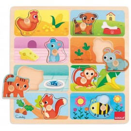 PUZZLE BOIS REPAS PREFERE ANIMAUX ENCASTREMENT PETITS BOUTONS-LiloJouets-Morbihan-Bretagne