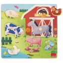 PUZZLE BOIS MAMANS ET BEBES ANIMAUX FERME 7 PIECES AVEC PETITS BOUTONS