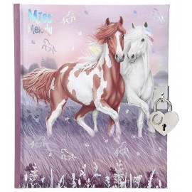 JOURNAL INTIME 16X19CM CHEVAUX BLANCS MARRONS MISS MELODY-LiloJouets-Morbihan-Bretagne