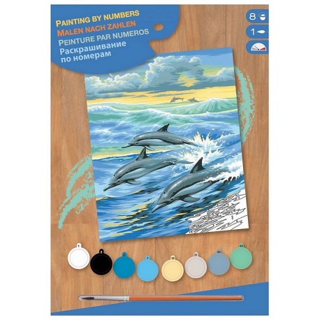 TABLEAU DAUPHINS 23X30CM PEINTURE PAR NUMEROS DEBUTANT-LiloJouets-Morbihan-Bretagne