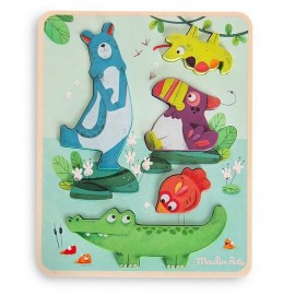 PUZZLE SENSORIEL DANS LA JUNGLE 5 PIECES EN BOIS