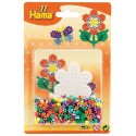 BLISTER PLAQUE PM FLEURS BICOLORES ET 350 PERLES A REPASSER HAMA MIDI
