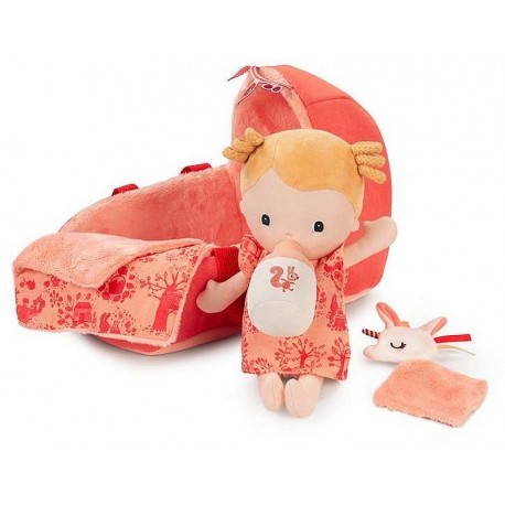 LENA POUPEE BEBE DANS SON COUFFIN AVEC ACCESSOIRES TISSU-LiloJouets-Morbihan-Bretagne