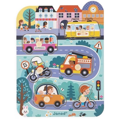 PUZZLE BOIS DANS LA VILLE 6 PIECES PETITS BOUTONS-LiloJouets-Morbihan-Bretagne