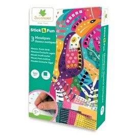 COFFRET MINI MOSAIQUES OISEAUX EXOTIQUES STICK&FUN 3 TABLEAUX 22X12CM 500 PIECES-LiloJouets-Morbihan-Bretagne