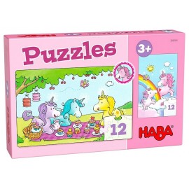 PUZZLES LICORNES DANS NUAGES ROSALIE 2X12 PIECES