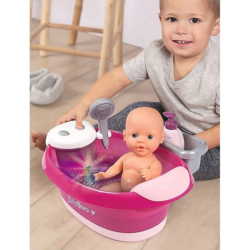 Baignoire balnéo pour poupon jusqu'a 42 cm - Smoby Baby Nurse - Jets d'eau  et bulles - Lumieres LED : : Jouets