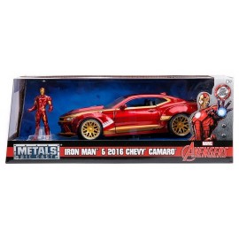 VOITURE CHEVROLET CAMARO 2016 ROUGE 1.24E METAL AVEC FIGURINE IRON MAN-LiloJouets-Morbihan-Bretagne